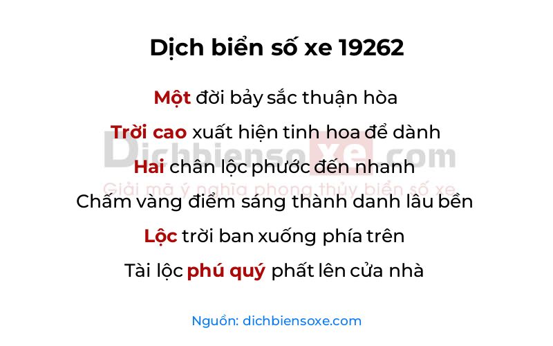 Dịch thơ biển số 19262