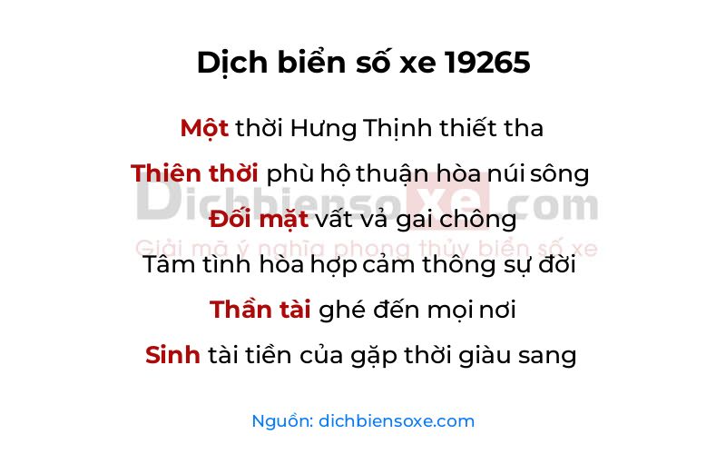 Dịch thơ biển số 19265