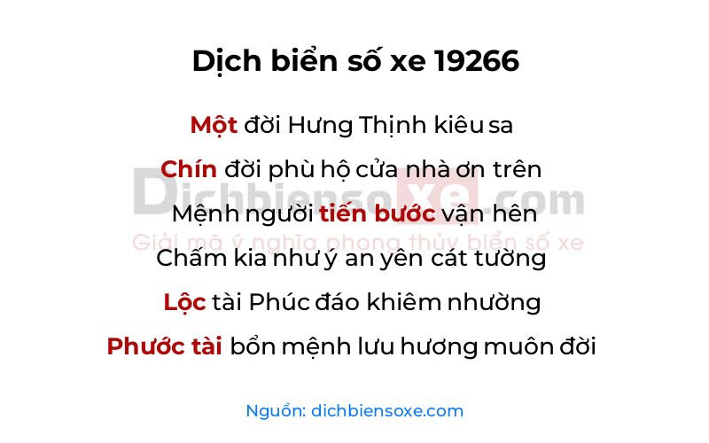 Dịch thơ biển số 19266