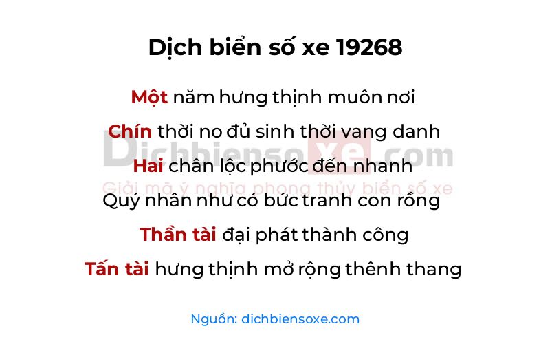 Dịch thơ biển số 19268