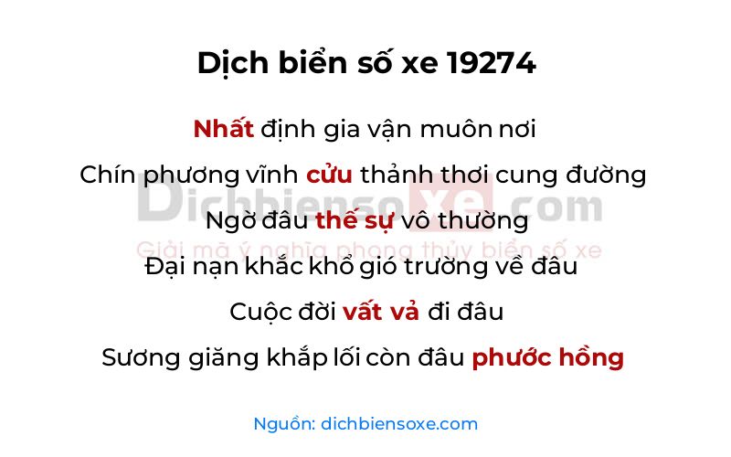 Dịch thơ biển số 19274