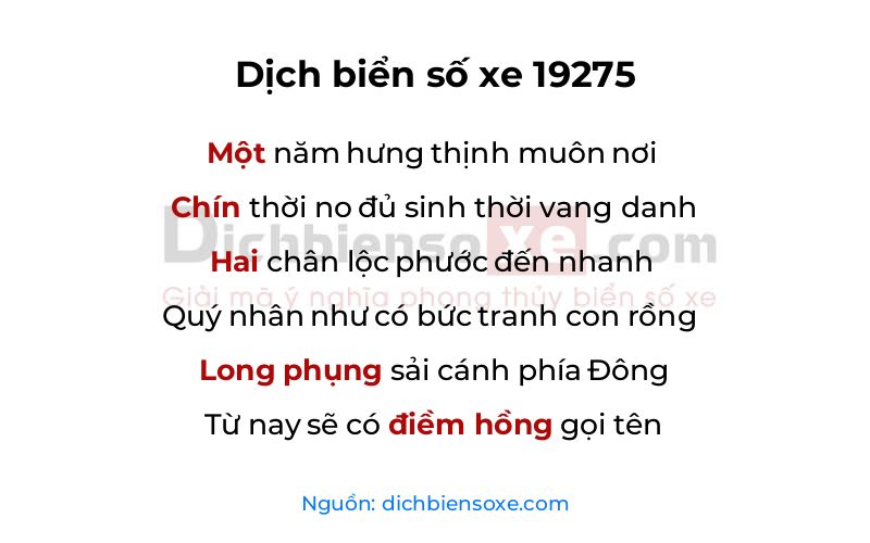 Dịch thơ biển số 19275