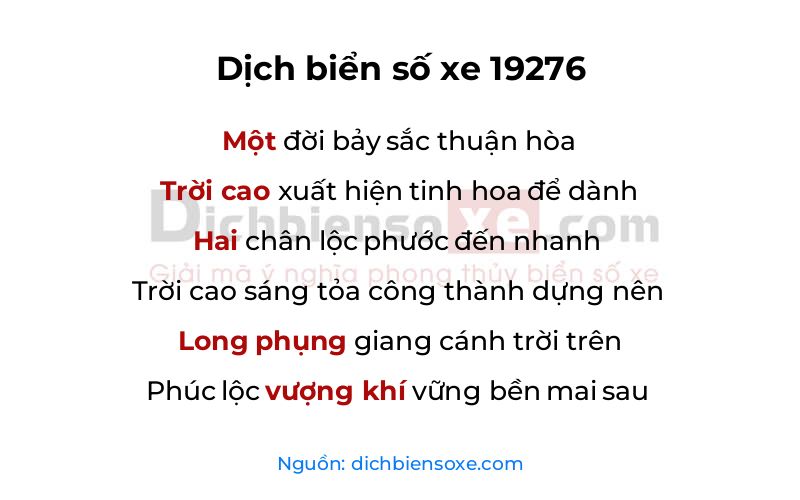 Dịch thơ biển số 19276