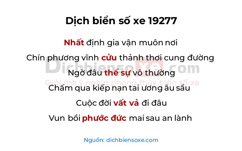 Dịch thơ biển số 19277
