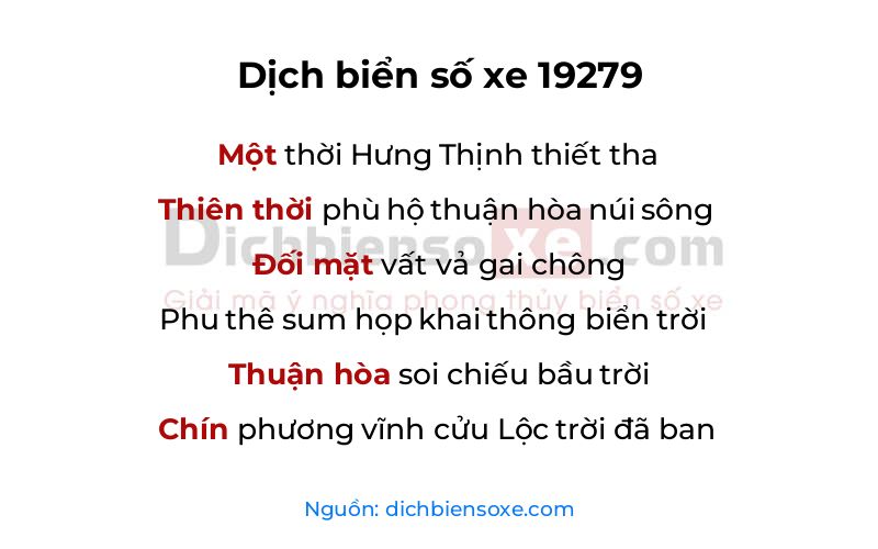 Dịch thơ biển số 19279