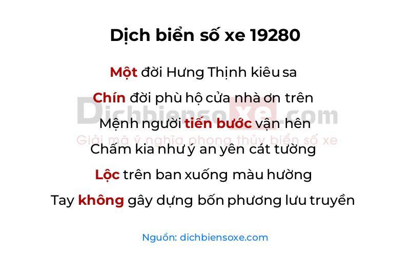 Dịch thơ biển số 19280