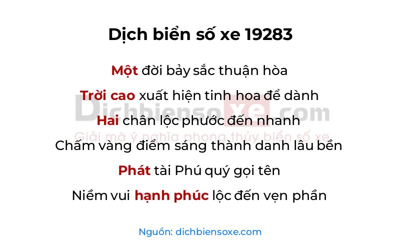 Dịch thơ biển số 19283