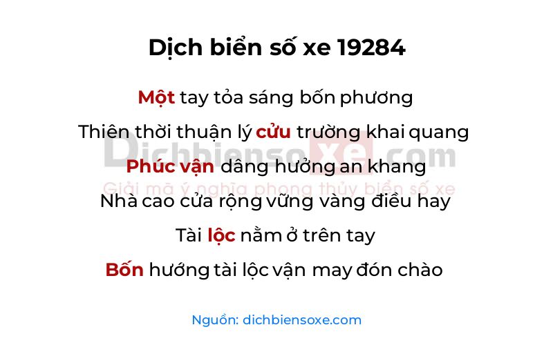 Dịch thơ biển số 19284