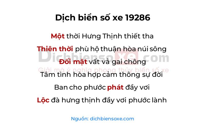 Dịch thơ biển số 19286