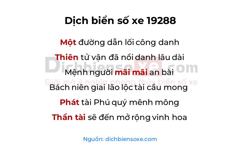 Dịch thơ biển số 19288