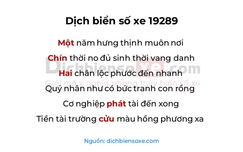 Dịch thơ biển số 19289
