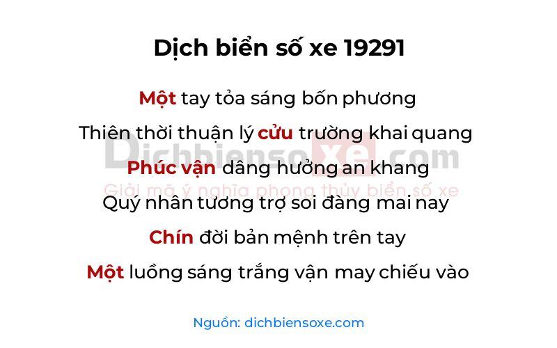 Dịch thơ biển số 19291