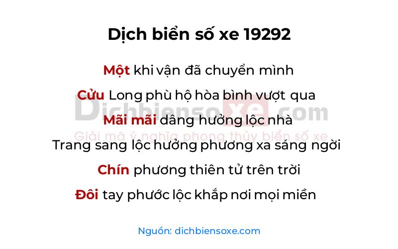 Dịch thơ biển số 19292