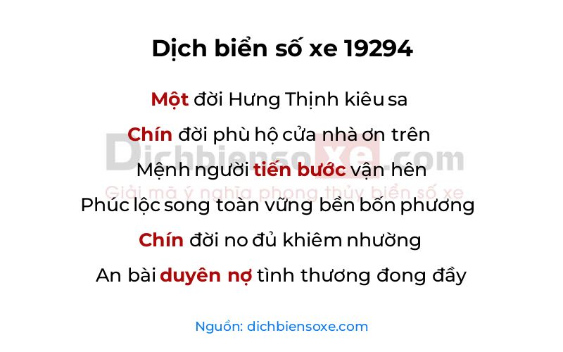Dịch thơ biển số 19294