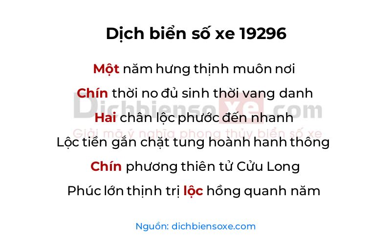 Dịch thơ biển số 19296