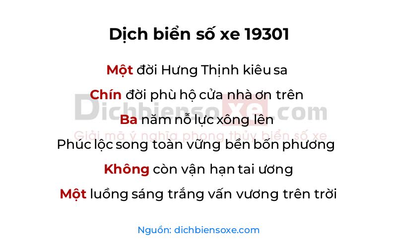 Dịch thơ biển số 19301