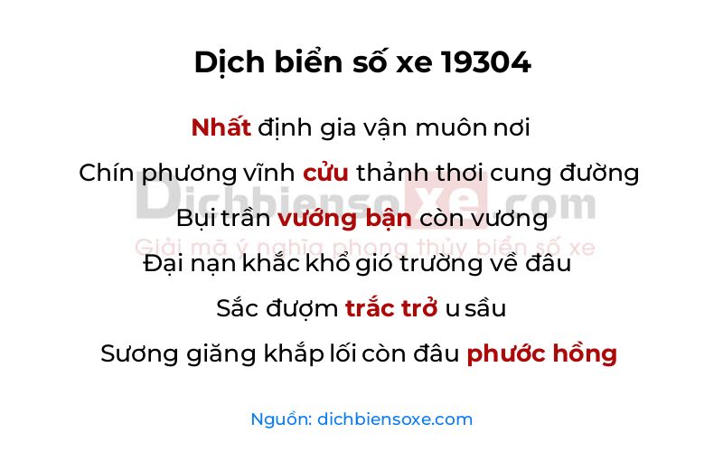 Dịch thơ biển số 19304