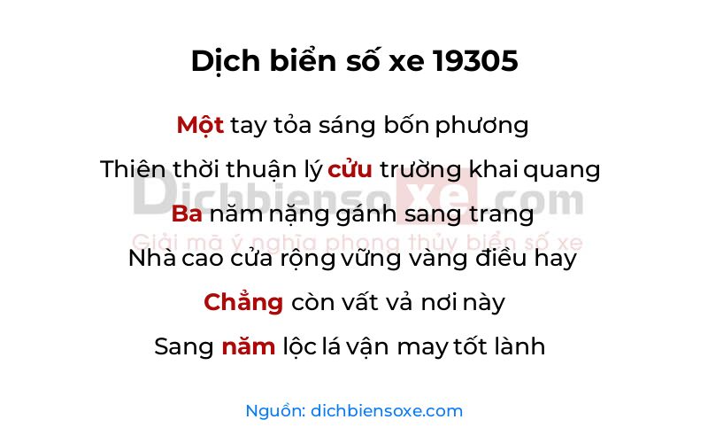Dịch thơ biển số 19305
