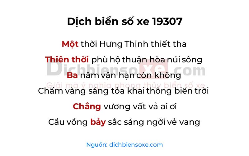 Dịch thơ biển số 19307