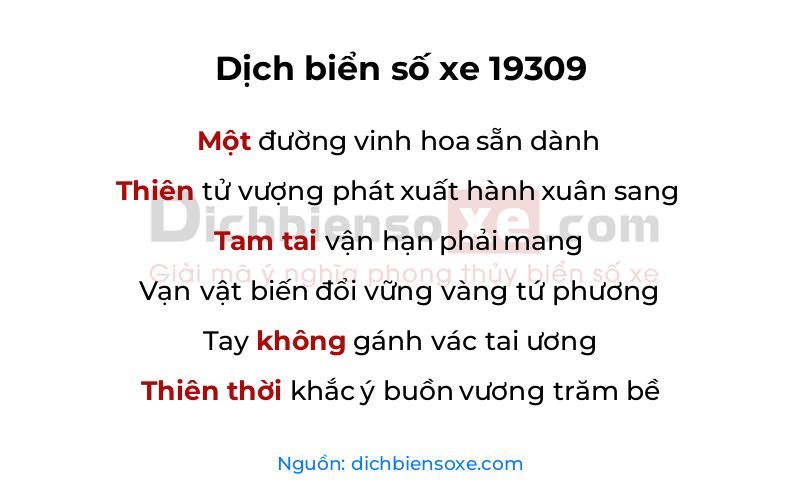 Dịch thơ biển số 19309