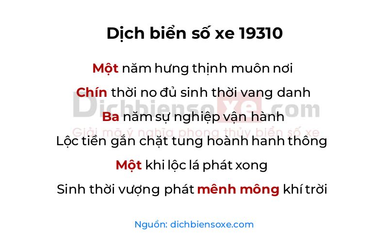 Dịch thơ biển số 19310
