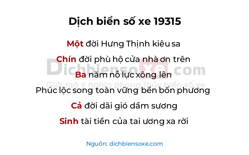Dịch thơ biển số 19315
