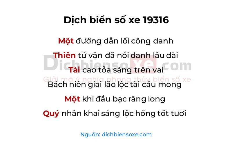 Dịch thơ biển số 19316