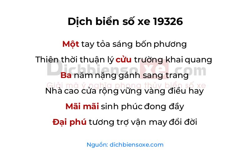 Dịch thơ biển số 19326