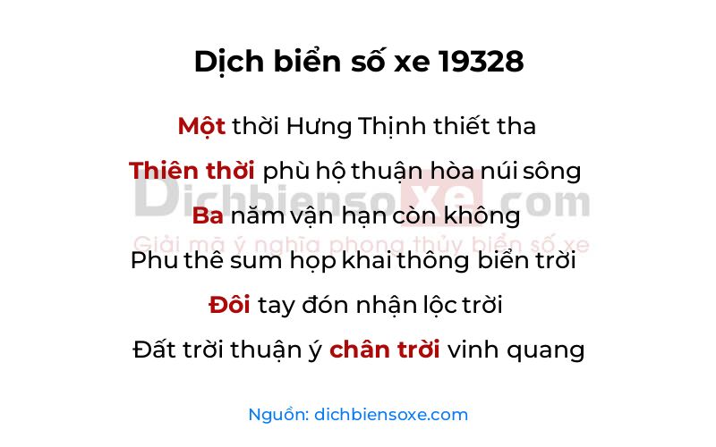 Dịch thơ biển số 19328