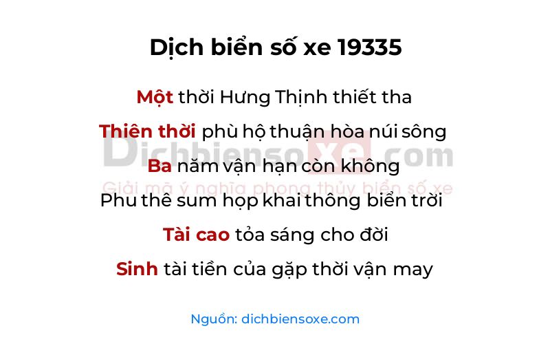 Dịch thơ biển số 19335