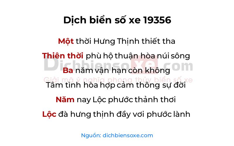 Dịch thơ biển số 19356
