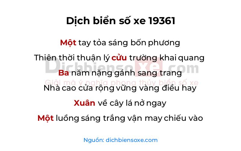 Dịch thơ biển số 19361