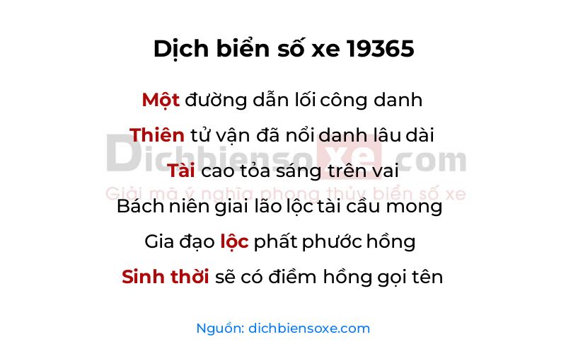 Dịch thơ biển số 19365