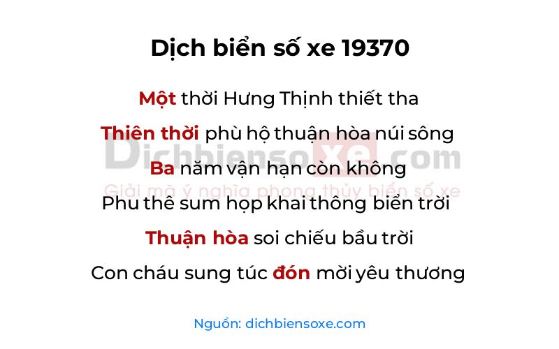 Dịch thơ biển số 19370