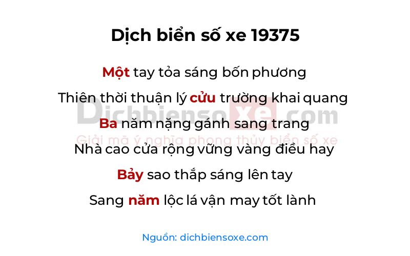 Dịch thơ biển số 19375