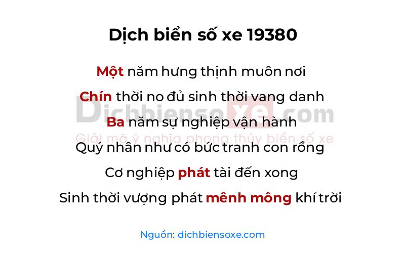 Dịch thơ biển số 19380