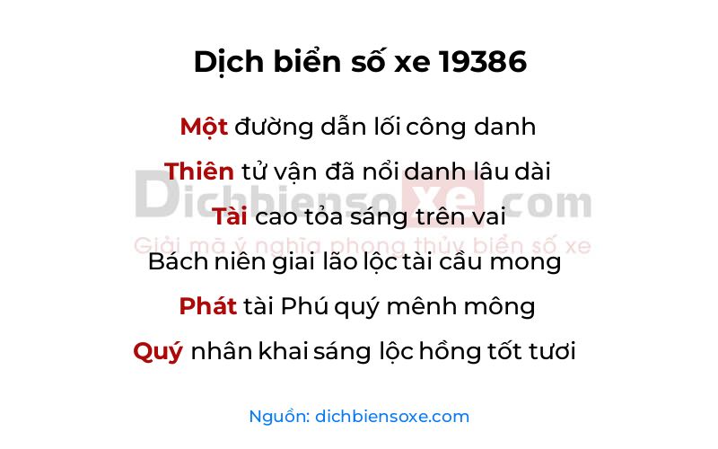 Dịch thơ biển số 19386