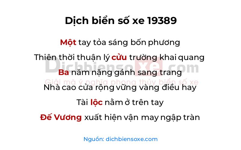 Dịch thơ biển số 19389