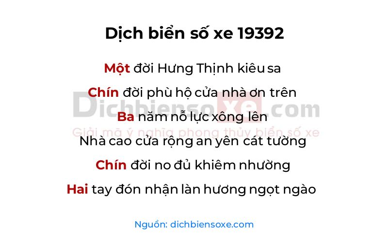 Dịch thơ biển số 19392