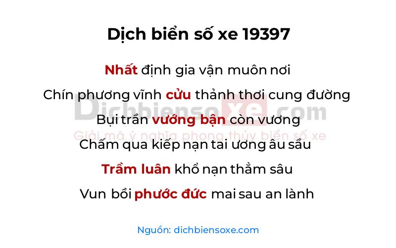 Dịch thơ biển số 19397