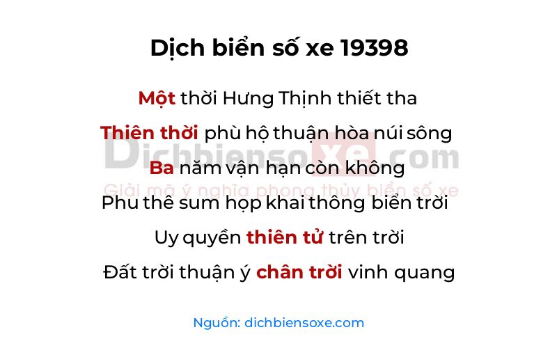 Dịch thơ biển số 19398