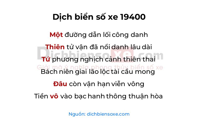 Dịch thơ biển số 19400