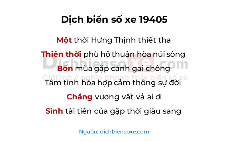 Dịch thơ biển số 19405