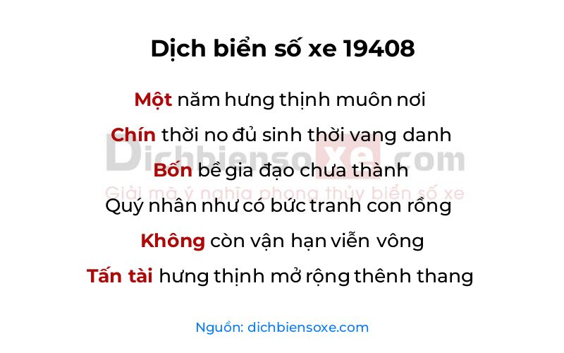 Dịch thơ biển số 19408