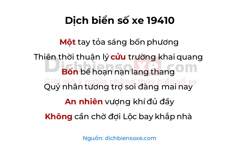Dịch thơ biển số 19410