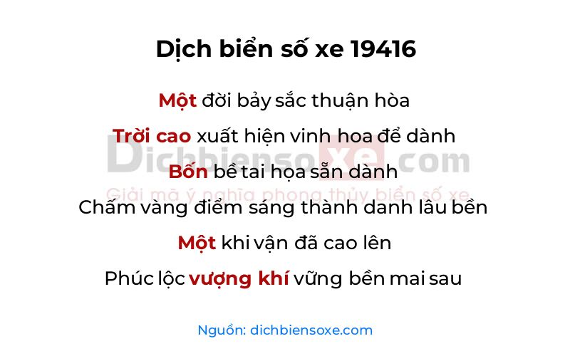 Dịch thơ biển số 19416