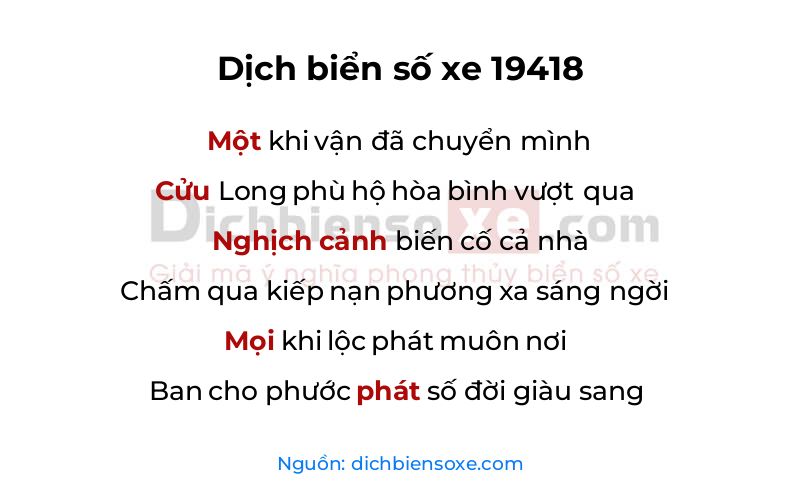 Dịch thơ biển số 19418