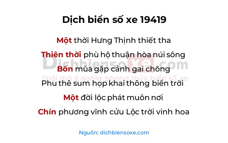 Dịch thơ biển số 19419