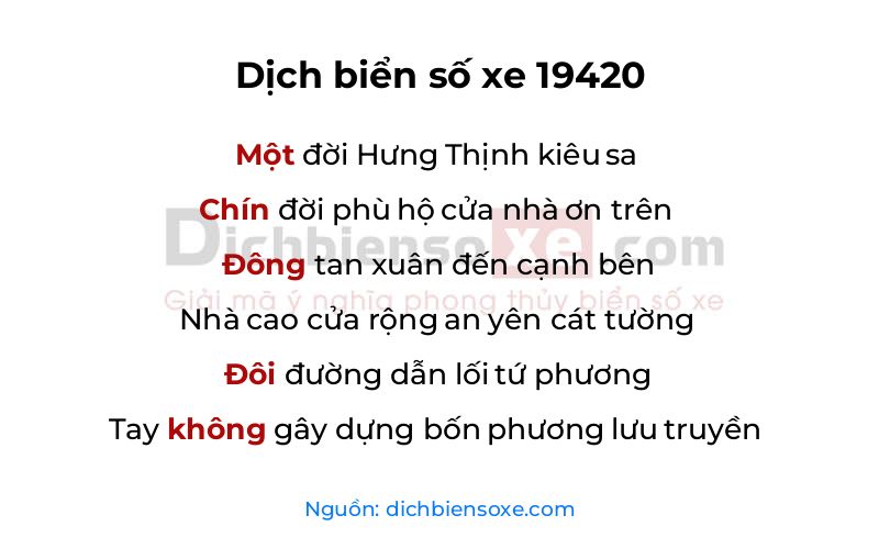 Dịch thơ biển số 19420