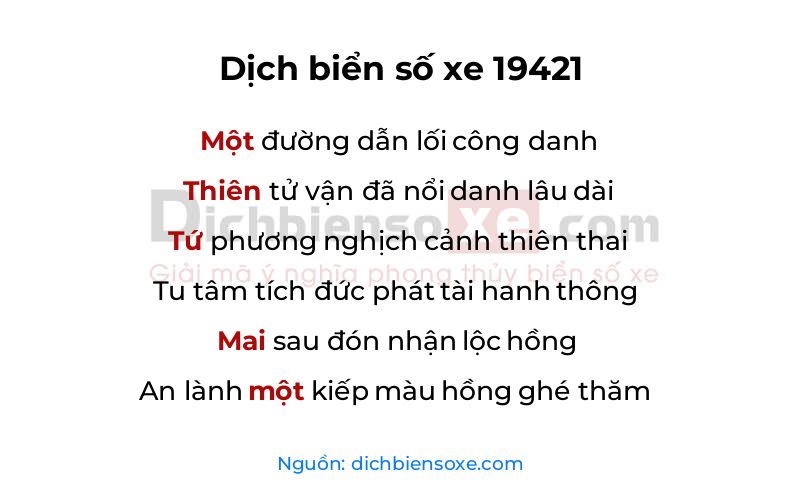 Dịch thơ biển số 19421